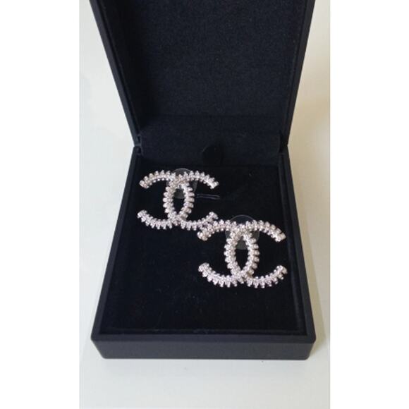 Silver CHANEL Crystal XL Stud Earrings 24A (CHXX024) - Picture 5 of 10